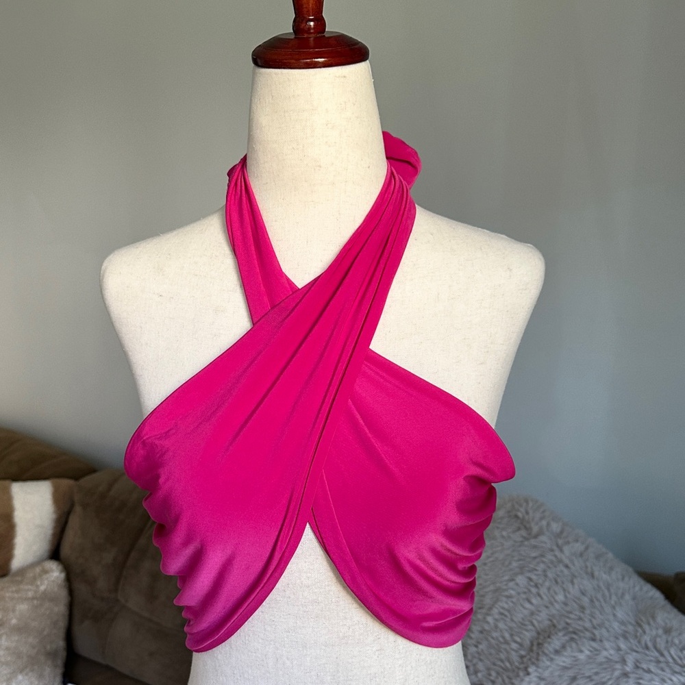 Hot Pink Cross Halter Crop Top